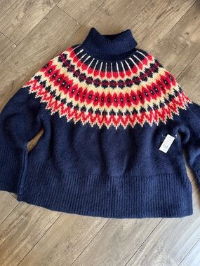 GAP Navy Red Cream Fair Isle Turtleneck Sweater VINTAGE